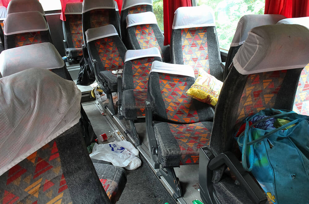 Interior of coach following a crash