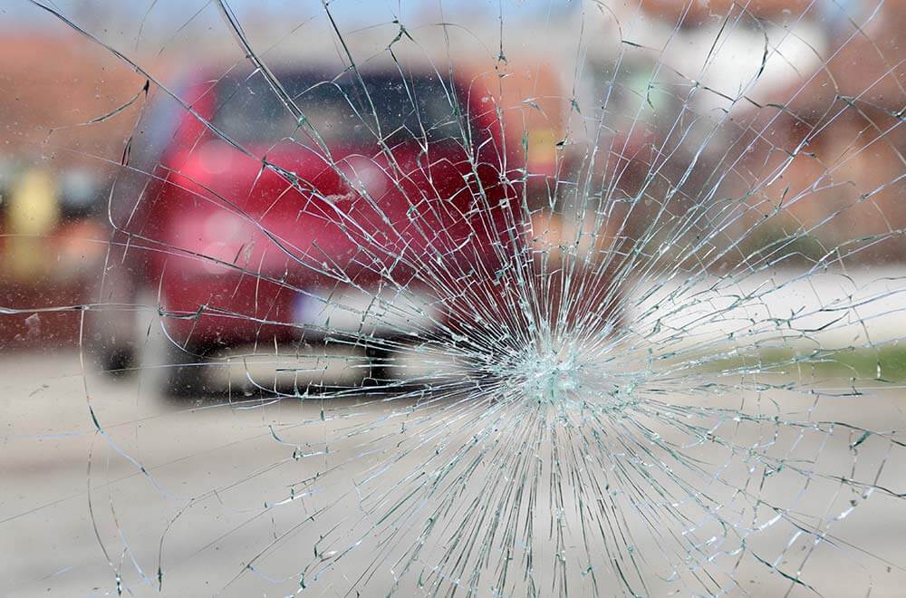 Broken Windscreen following a Road Accident