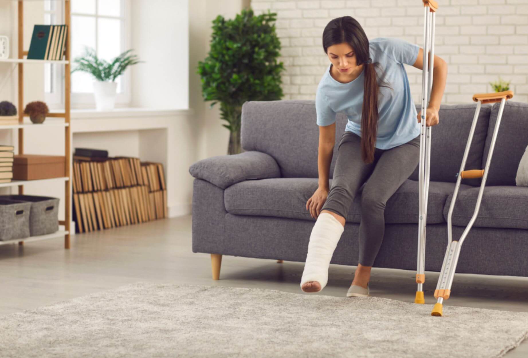 injured woman on crutches