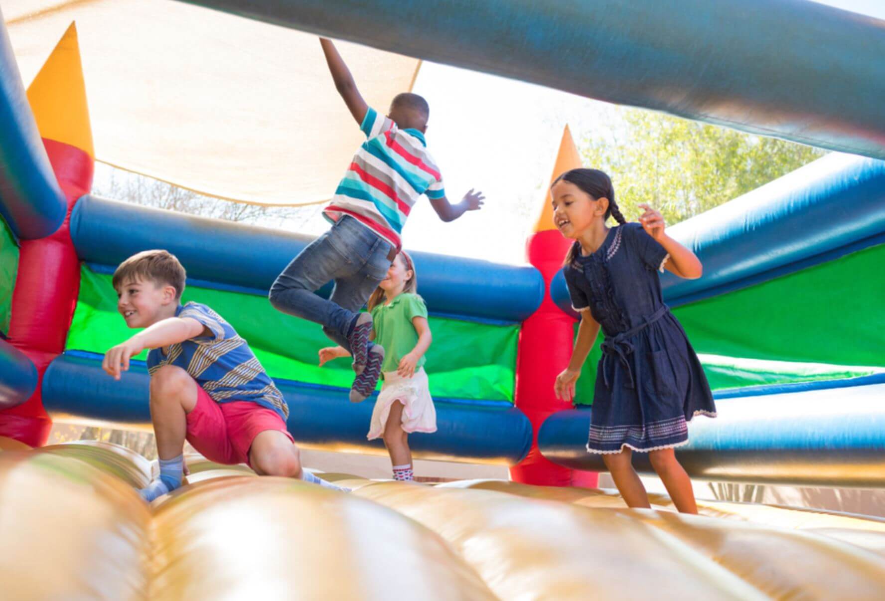 jumping on a bouncy castle