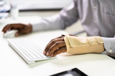office worker with injured wrist