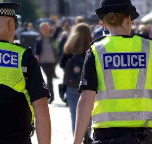 Police officers patrolling the street
