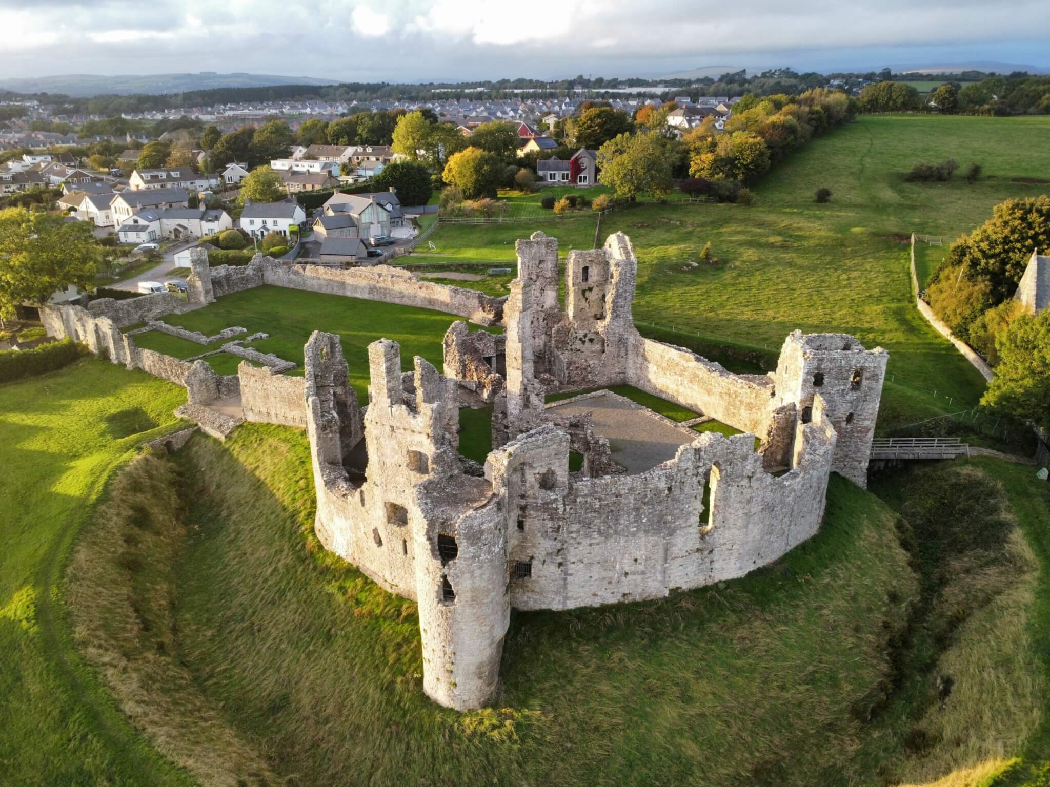 Aerial view of the Coity castle in Bridgend County Borough