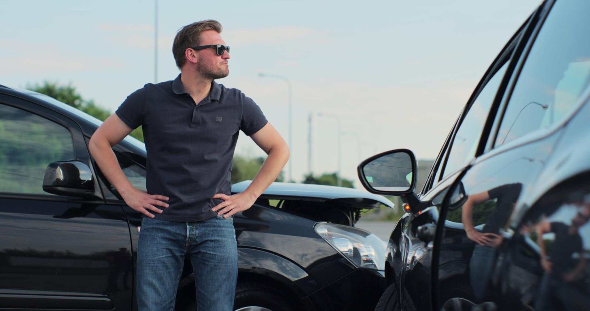 Stressed man in car accident