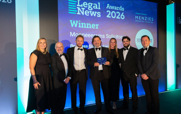 Mooneerams team accepting award at the Legal News Wales Awards 2026