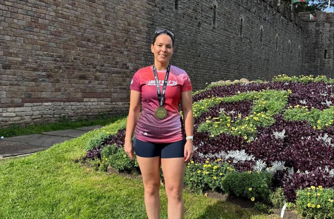 Ffion Palmer after finishing the Cardiff Half Marathon